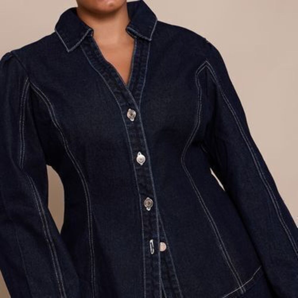 Plus Indigo Cinched Waist Denim Shirt